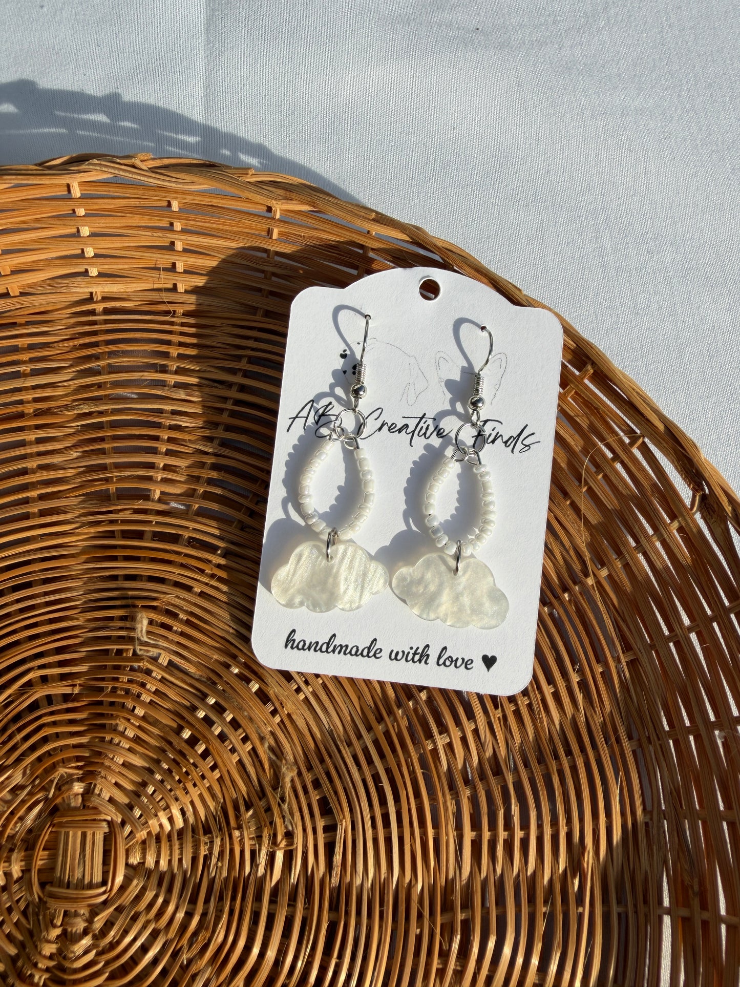 Pearlescent Cloud Beaded Drop Earrings | Whimsical Cloud Statement Earrings