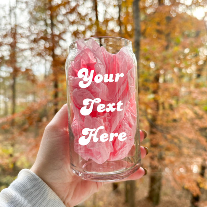 Custom 16oz Soda Can Libbey Glass w/ Bamboo Lid and Glass Straw