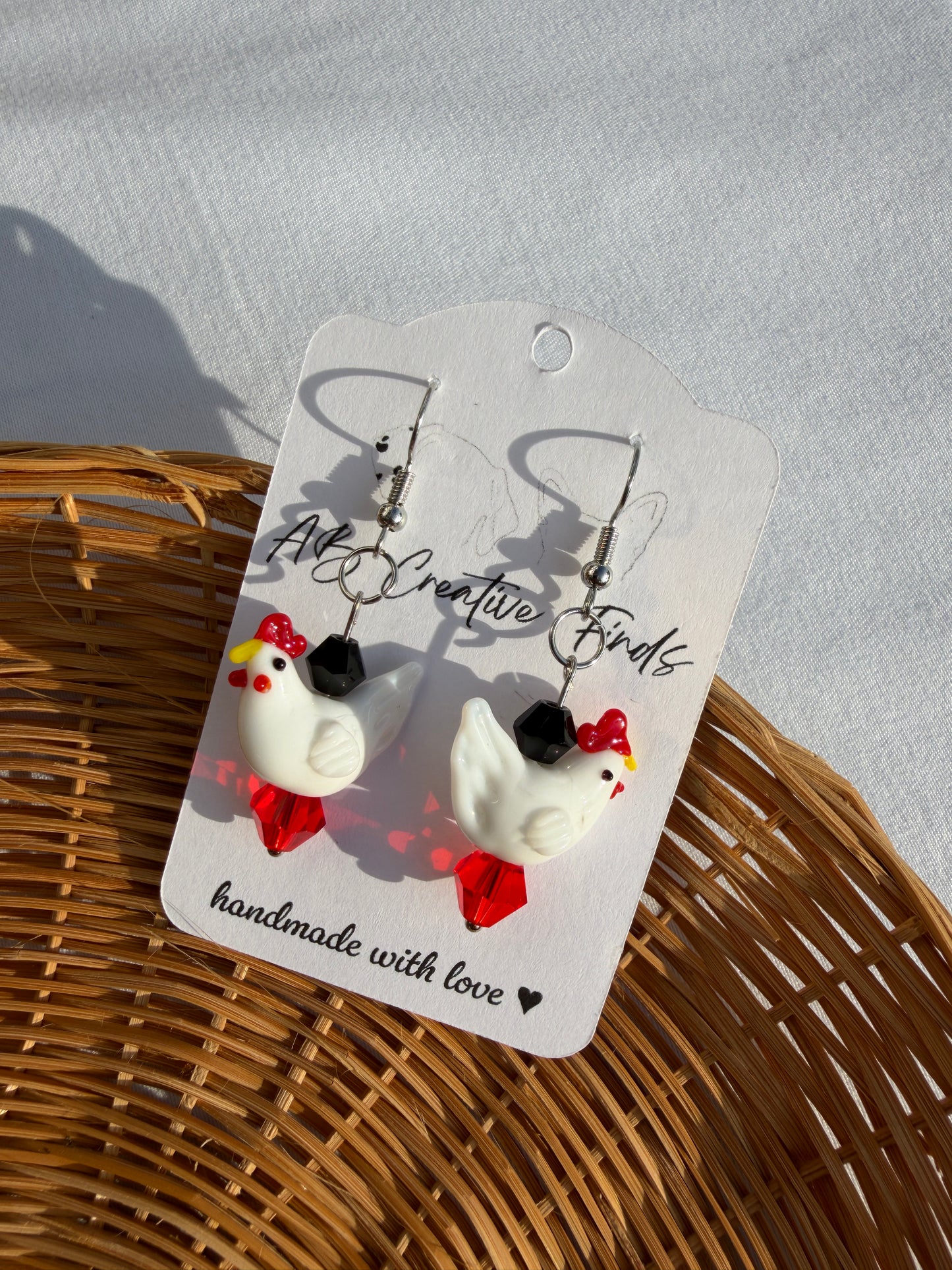 Handmade Chicken Dangle Earrings | Cute Farmhouse Chicken Earrings