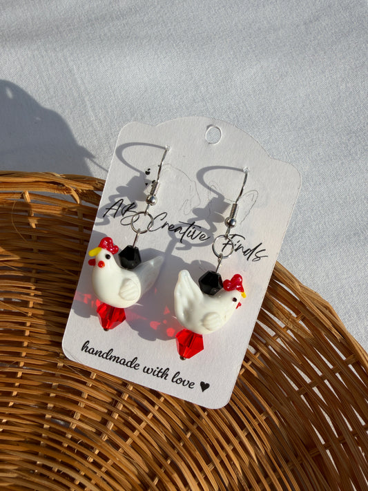 Handmade Chicken Dangle Earrings | Cute Farmhouse Chicken Earrings