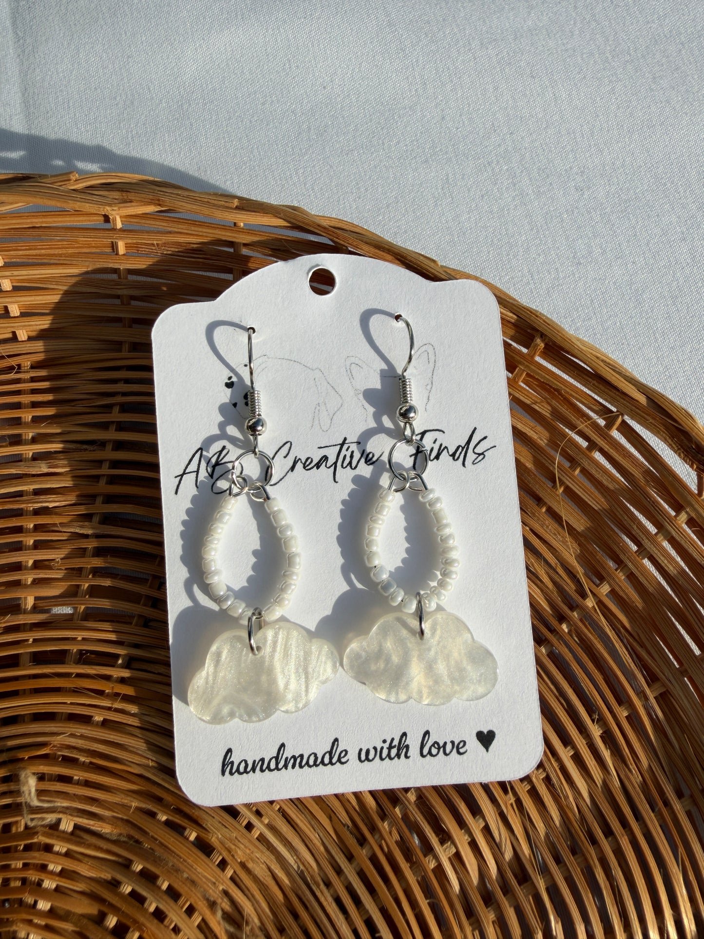 Pearlescent Cloud Beaded Drop Earrings | Whimsical Cloud Statement Earrings