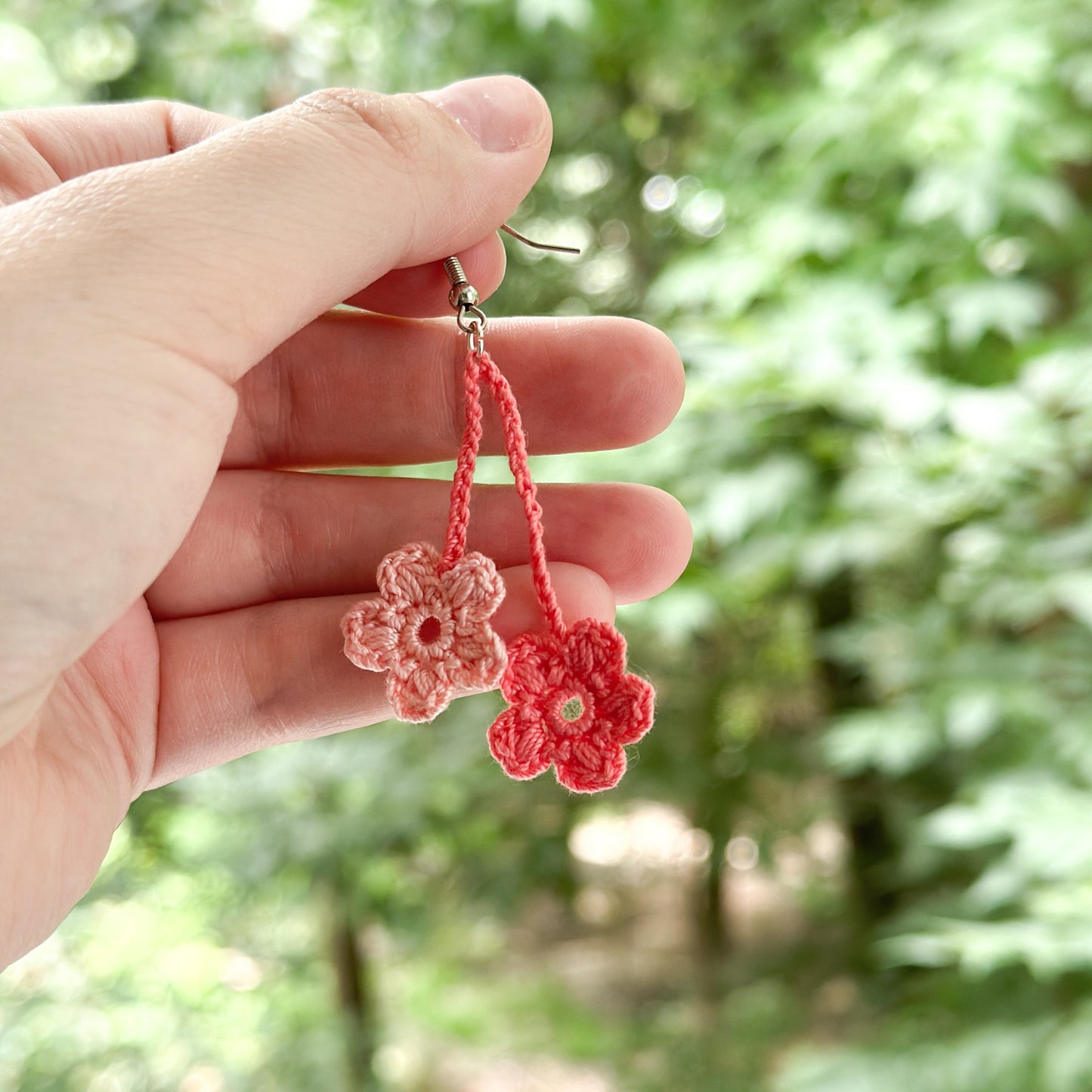 Handmade Cherry Blossom Crochet Earrings